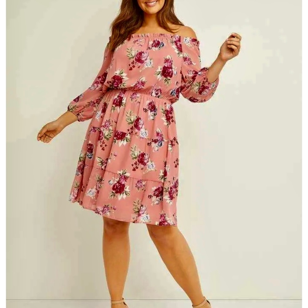 NWT Lane Bryant Floral Tiered Off-The-Shoulder Dress Women's Plus Size 16